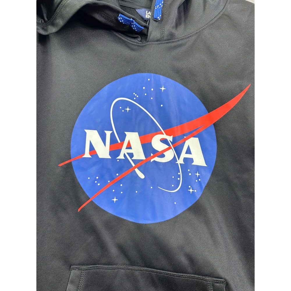 NASA Men's Black Tech Fleece Graphic Hoodie Sweatshirt Blue LandsEnd 62830 Large - Picture 12 of 12